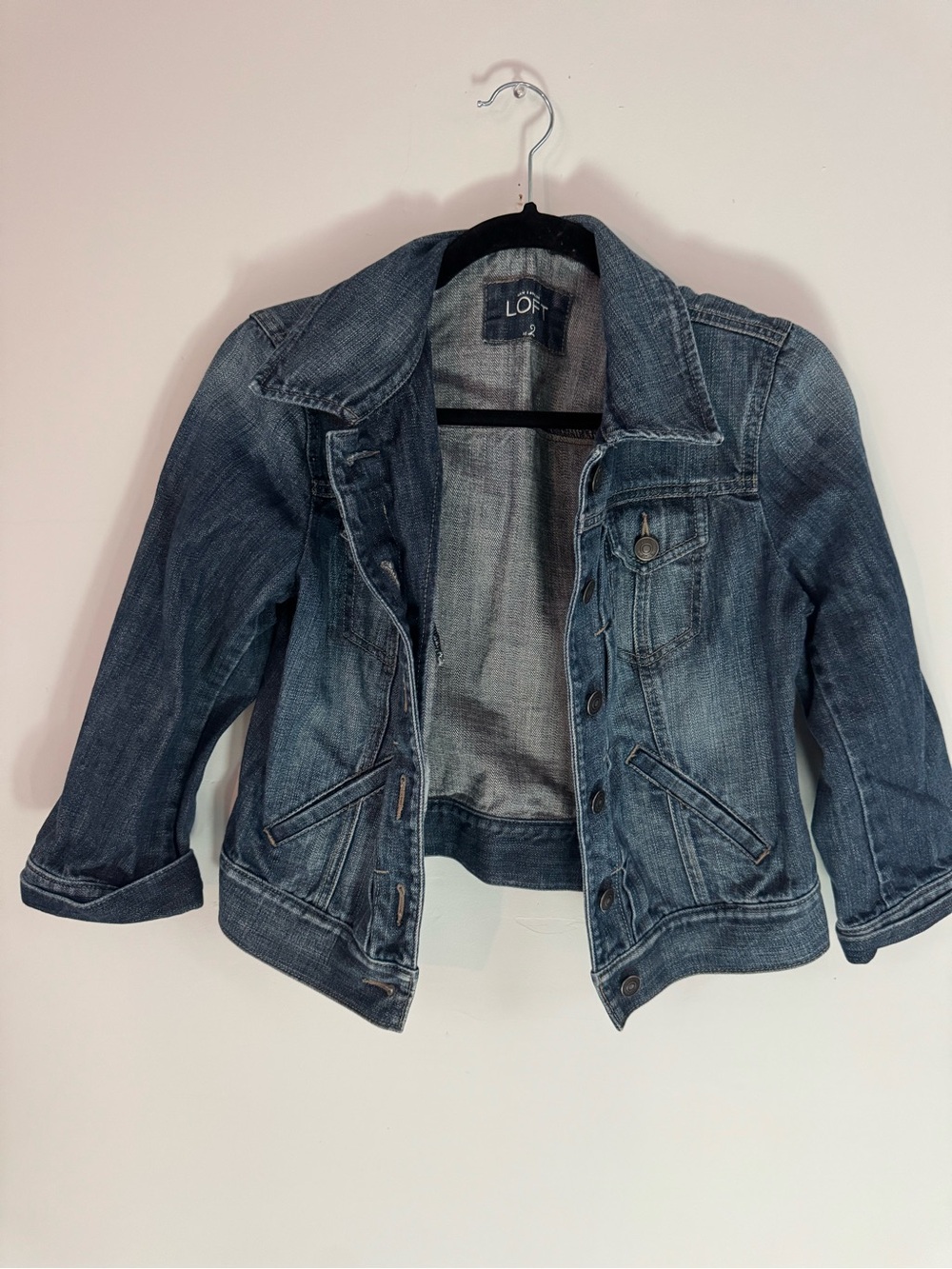 LOFT Fitted Washed Denim Jacket in Medium Blue